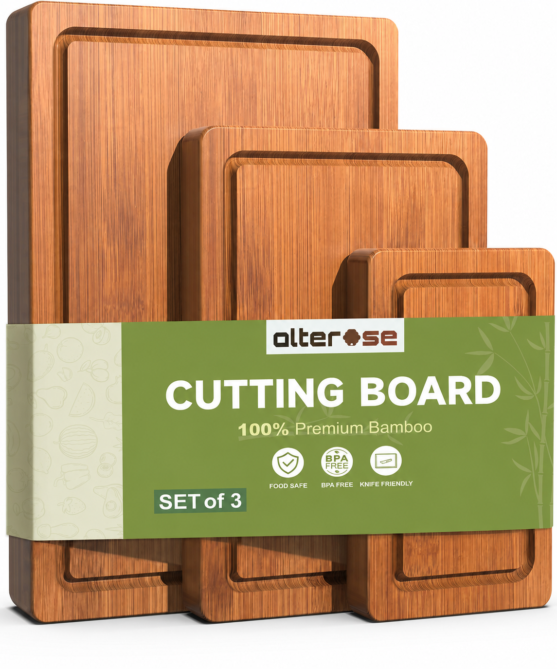 Alterase Premium Carbonized Bamboo Cutting Board Set